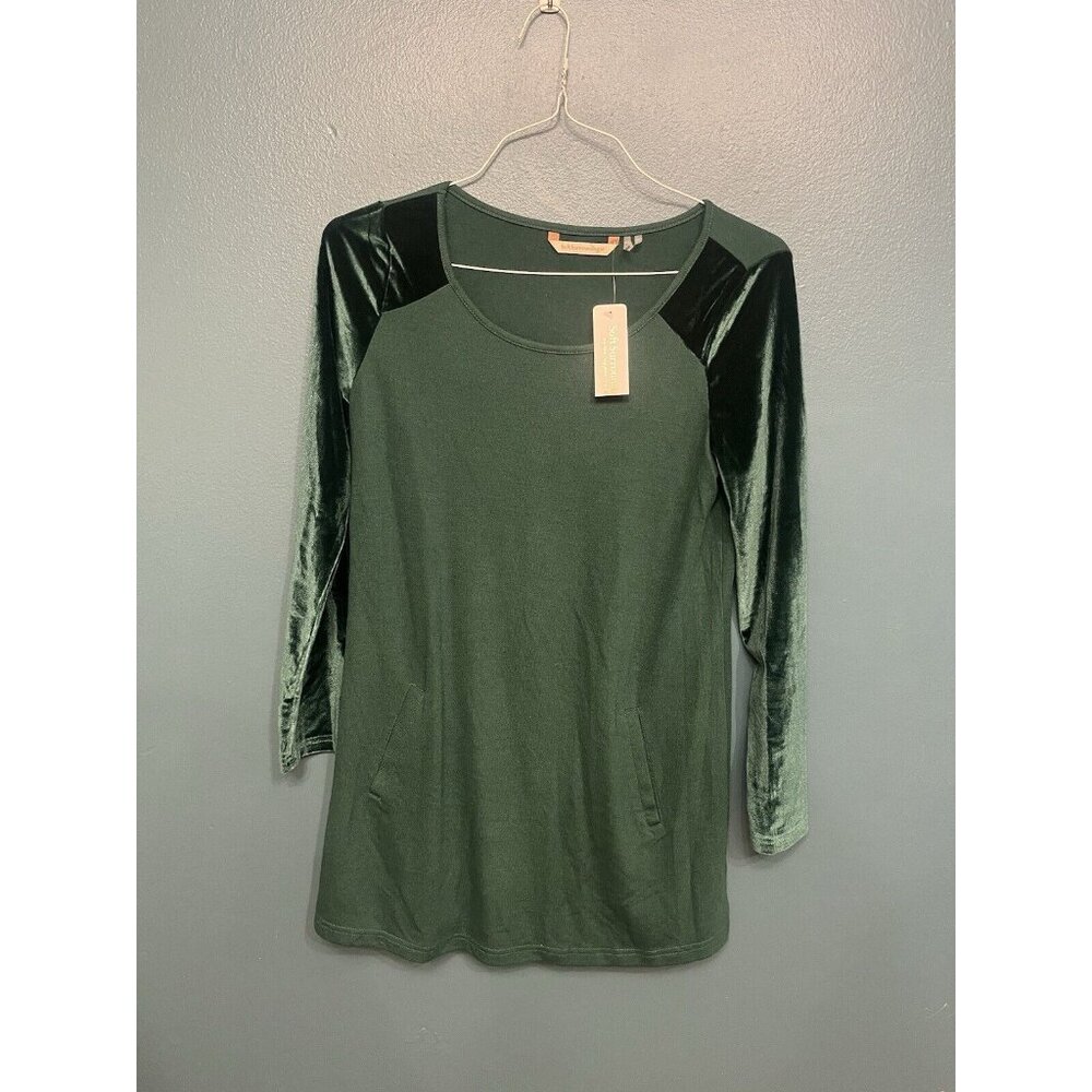 NWT Soft Surroundings Green Velvet Long Raglan Sleeve Tunic Top XS